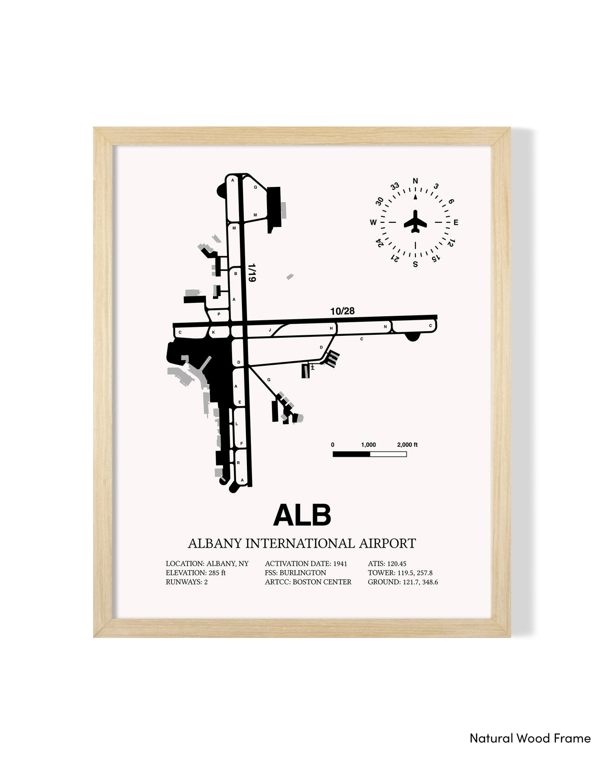 Detailed Airport Map of Albany International Airport (ALB) in White with a Natural Frame