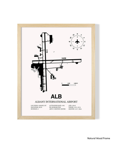 Detailed Airport Map of Albany International Airport (ALB) in White with a Natural Frame