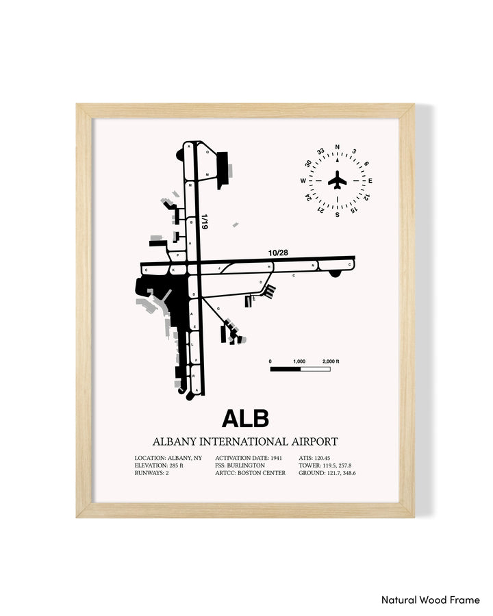 Detailed Airport Map of Albany International Airport (ALB) in White with a Natural Frame