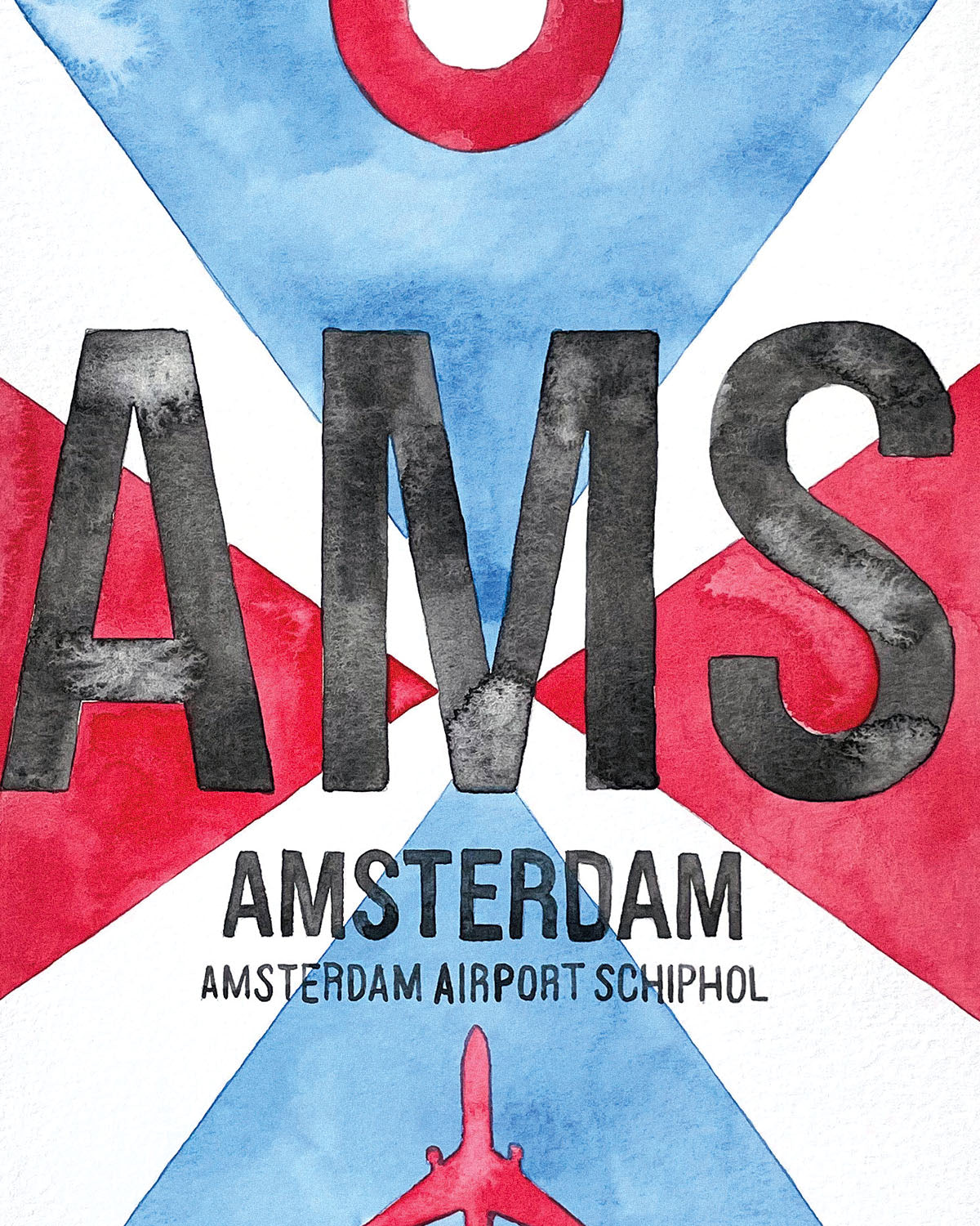 Closeup Watercolor Print of Amsterdam Airport Schiphol (AMS)