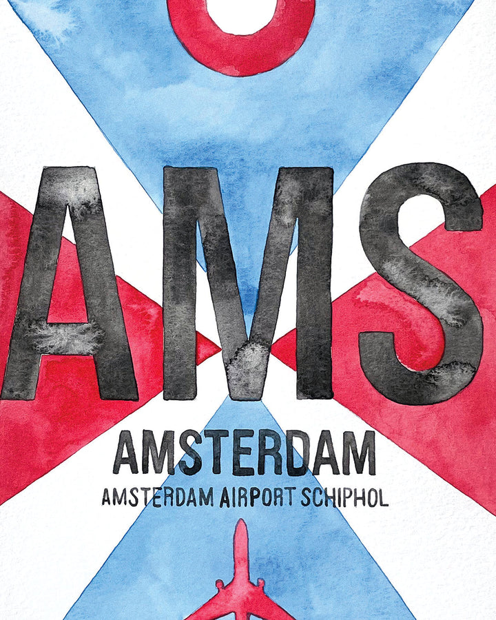 Closeup Watercolor Print of Amsterdam Airport Schiphol (AMS)