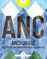 Closeup Watercolor Print of Ted Stevens Anchorage International Airport (ANC)
