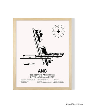 Detailed Airport Map of Ted Stevens Anchorage International Airport (ANC) in White with a Natural Frame