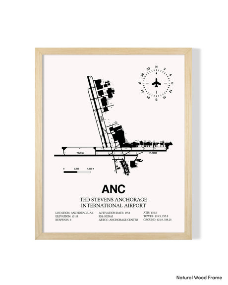 Detailed Airport Map of Ted Stevens Anchorage International Airport (ANC) in White with a Natural Frame