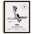 Framed Detailed Airport Map of Ted Stevens Anchorage International Airport (ANC) in White with a Black Frame
