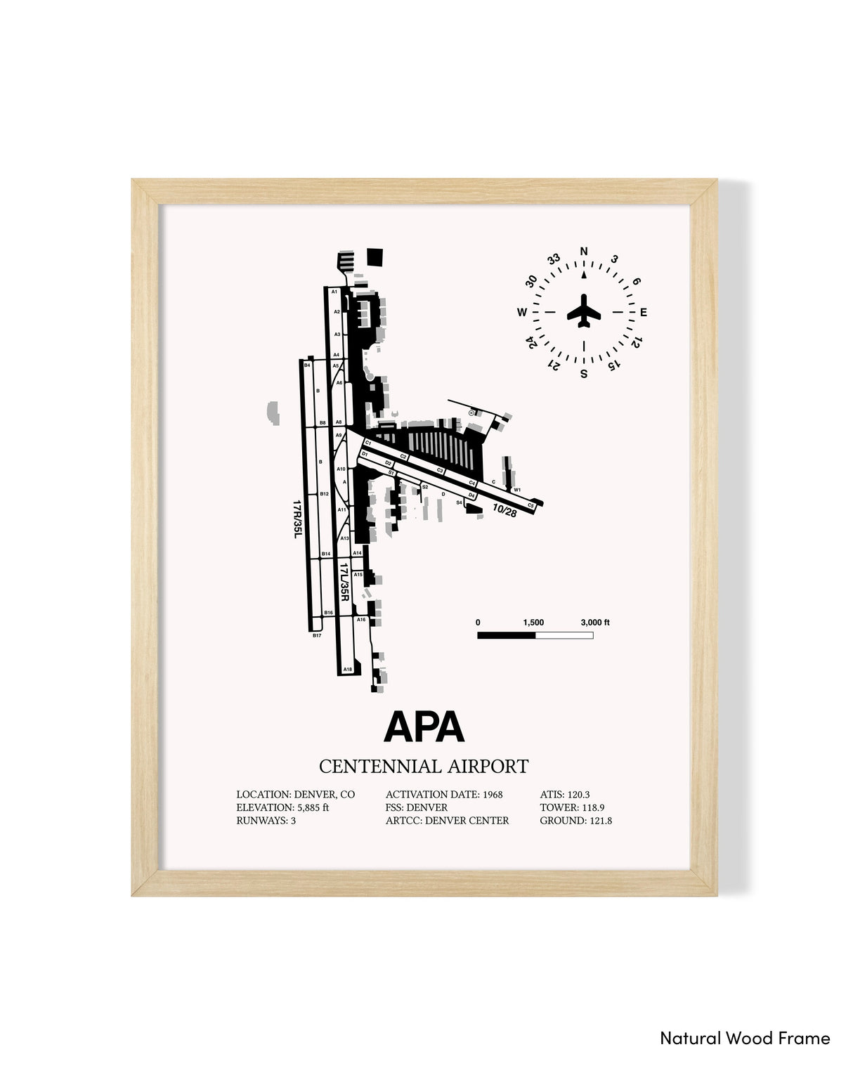 Detailed Airport Map of Centennial Airport (APA) in White with a Natural Frame