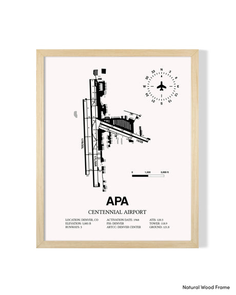 Detailed Airport Map of Centennial Airport (APA) in White with a Natural Frame