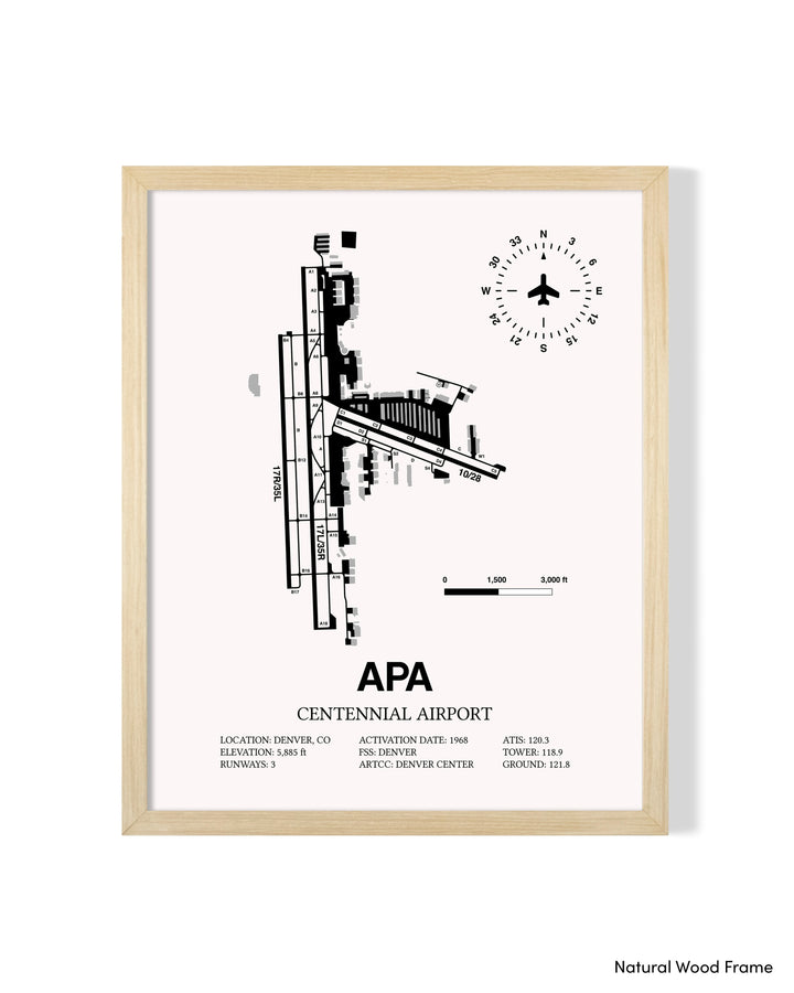 Detailed Airport Map of Centennial Airport (APA) in White with a Natural Frame