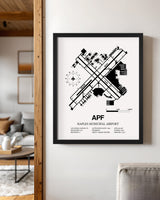 Framed Detailed Airport Map of Naples Municipal Airport (APF) in White with a Black Frame
