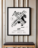 Framed Detailed Airport Map of Naples Municipal Airport (APF) in White with a Black Frame