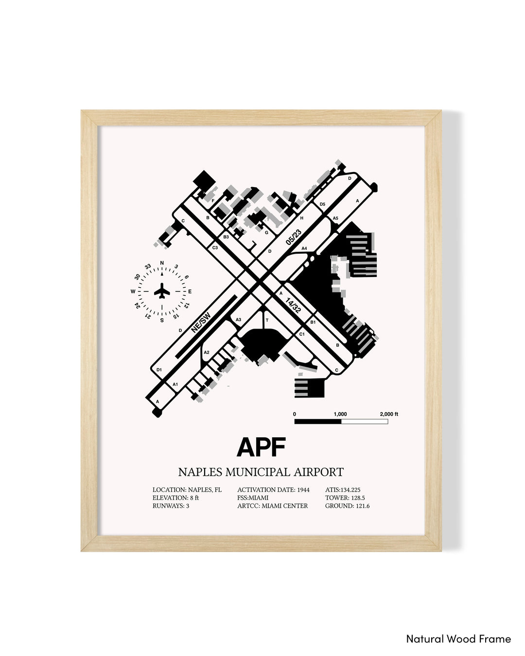 Detailed Airport Map of Naples Municipal Airport (APF) in White with a Natural Frame