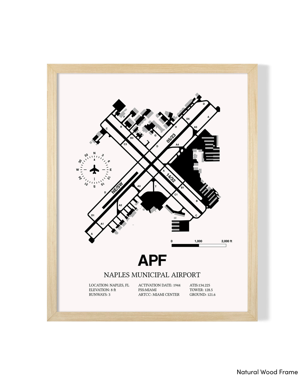 Detailed Airport Map of Naples Municipal Airport (APF) in White with a Natural Frame