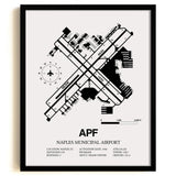 Framed Detailed Airport Map of Naples Municipal Airport (APF) in White with a Black Frame