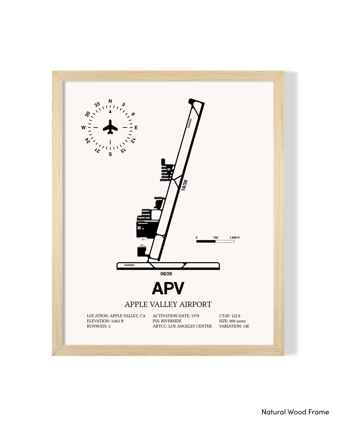 Detailed Airport Map of Apple Valley Airport (APV) in White with a Natural Frame
