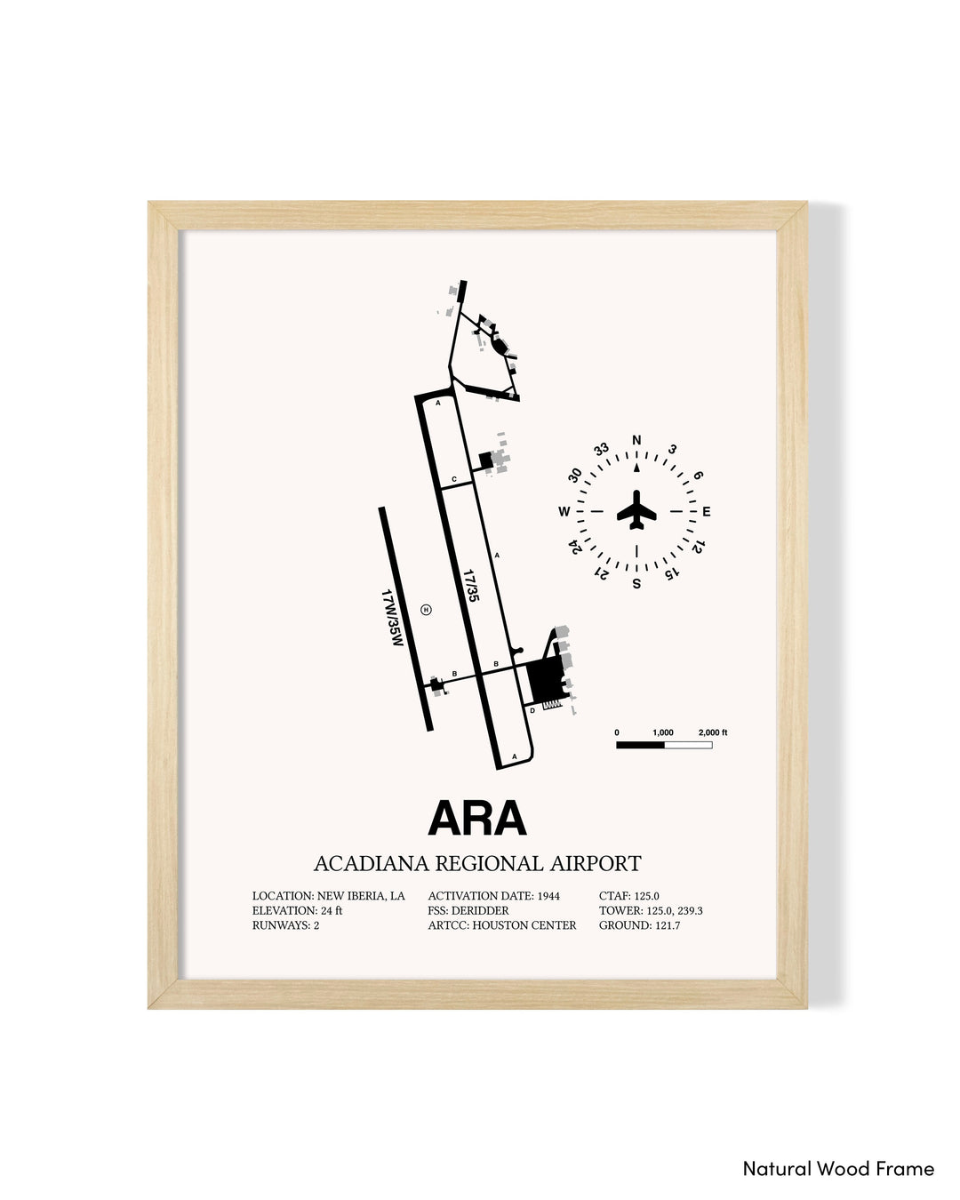 Detailed Airport Map of Acadiana Regional Airport (ARA) in White with a Natural Frame