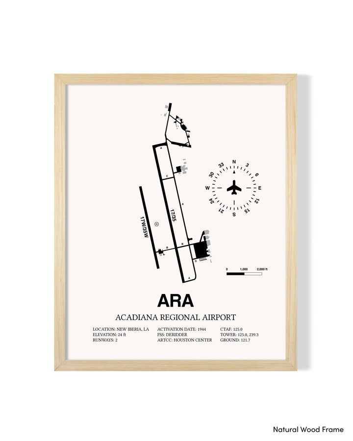 Detailed Airport Map of Acadiana Regional Airport (ARA) in White with a Natural Frame
