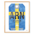 Framed Watercolor Print of Stockholm Arlanda Airport (ARN 1) with an Oak Frame