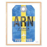 Framed Watercolor Print of Stockholm Arlanda Airport (ARN 1) with an Oak Frame