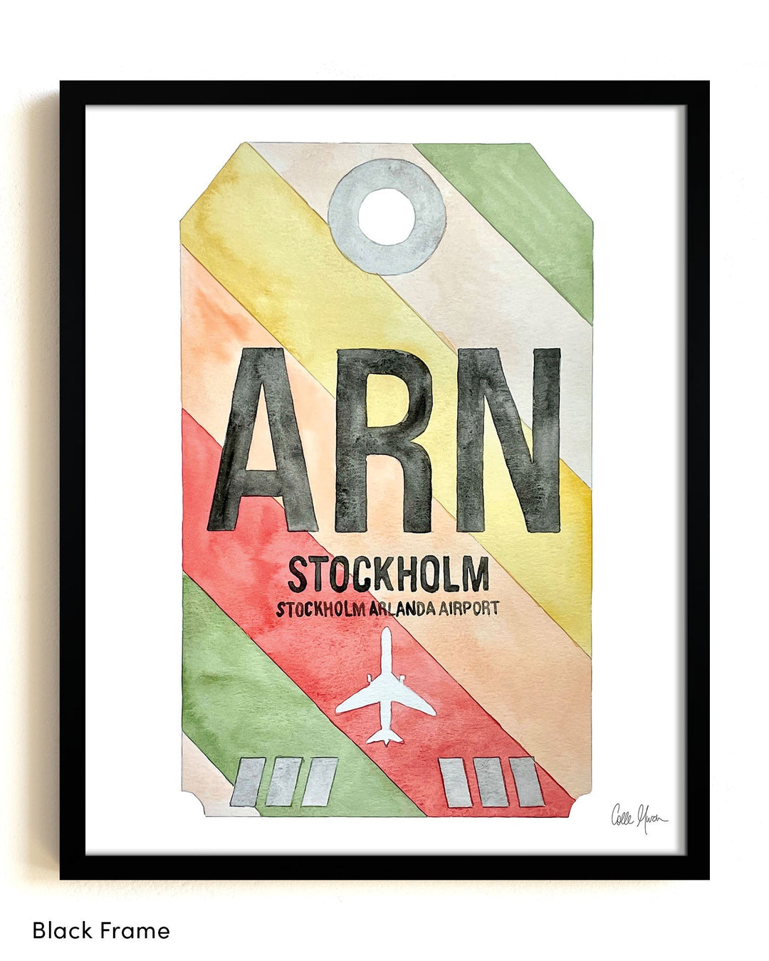 Framed Watercolor Print of Stockholm Arlanda Airport (ARN 2) with a Black Frame