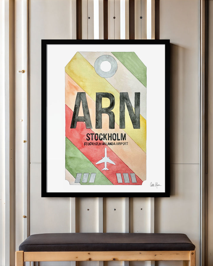 Framed Watercolor Print of Stockholm Arlanda Airport (ARN 2) with a Black Frame