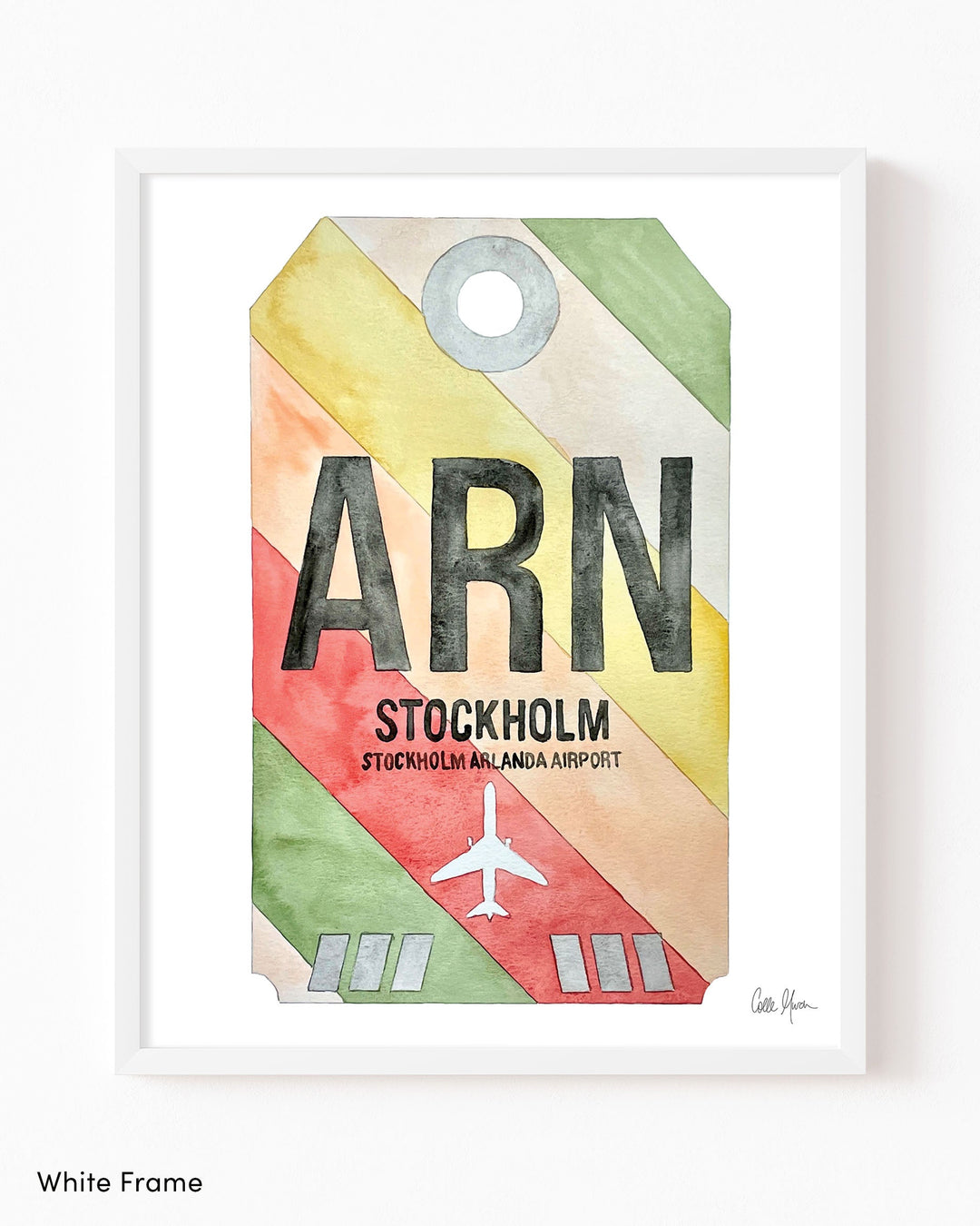 Framed Watercolor Print of Stockholm Arlanda Airport (ARN 2) with a White Frame