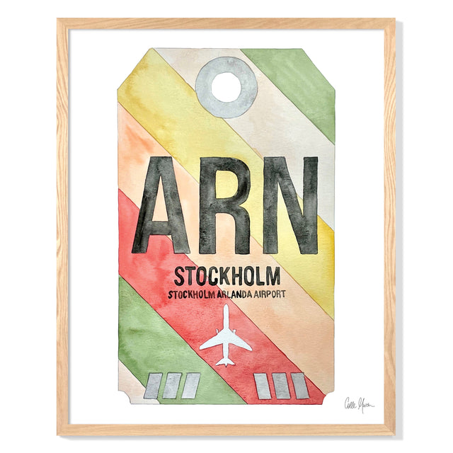 Framed Watercolor Print of Stockholm Arlanda Airport (ARN 2) with an Oak Frame