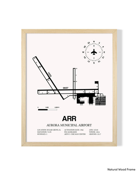 Detailed Airport Map of Aurora Municipal Airport (ARR) in White with a Natural Frame