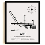 Framed Detailed Airport Map of Aurora Municipal Airport (ARR) in White with a Black Frame