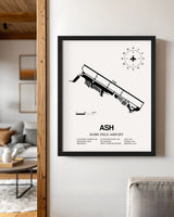 Framed Detailed Airport Map of Boire Field Airport (ASH) in White with a Black Frame