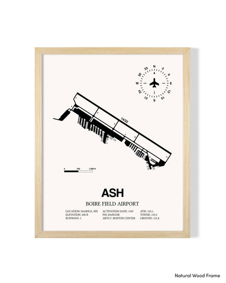 Detailed Airport Map of Boire Field Airport (ASH) in White with a Natural Frame
