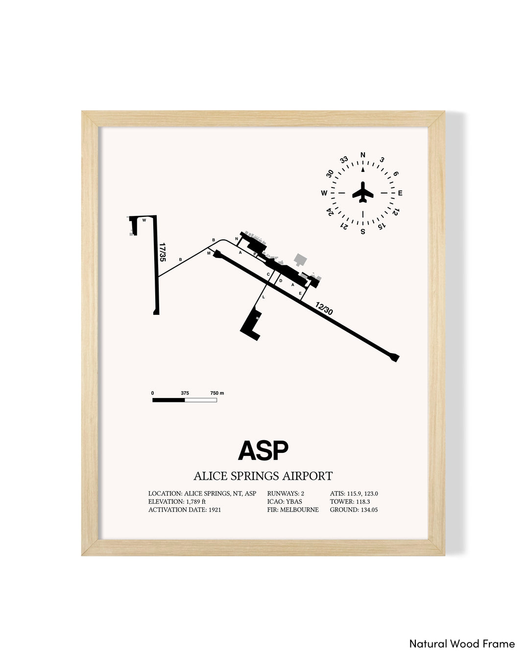 Detailed Airport Map of Alice Springs Airport (ASP) in White with a Natural Frame