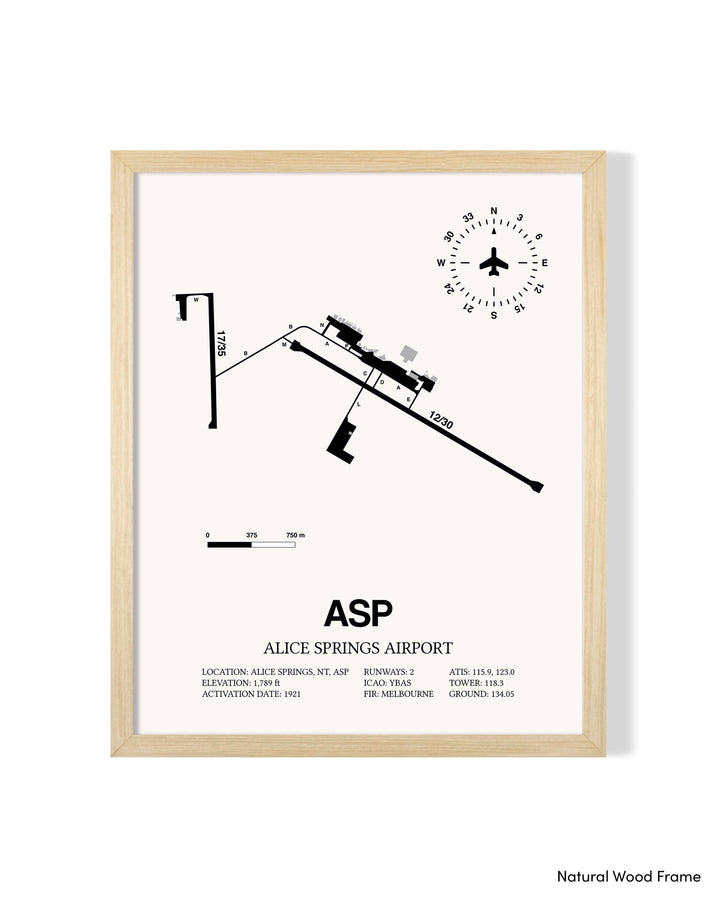 Detailed Airport Map of Alice Springs Airport (ASP) in White with a Natural Frame