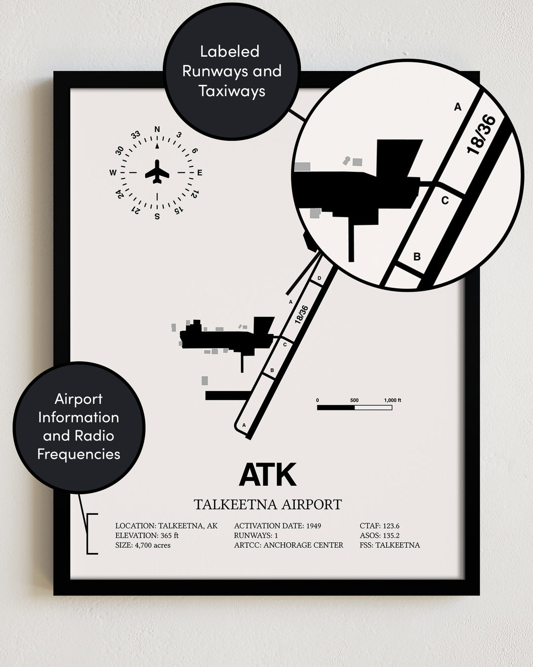 ATK Airport Map, Talkeenta Airport Print