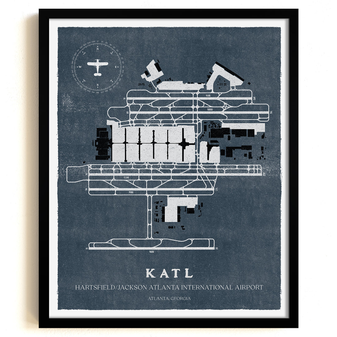 ATL Airport Map, Vintage Style, Hartsfield / Jackson Atlanta International Airport Print