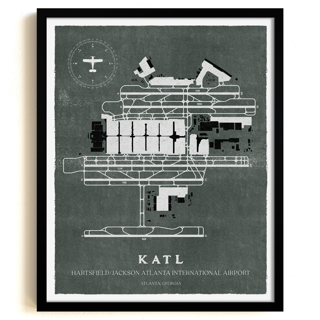 ATL Airport Map, Vintage Style, Hartsfield / Jackson Atlanta International Airport Print