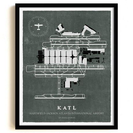 ATL Airport Map, Vintage Style, Hartsfield / Jackson Atlanta International Airport Print