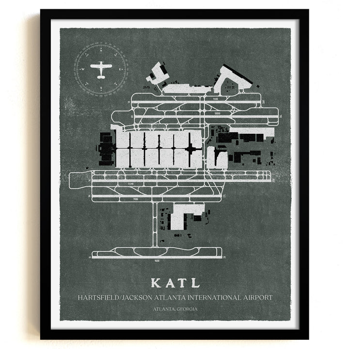 ATL Airport Map, Vintage Style, Hartsfield / Jackson Atlanta International Airport Print