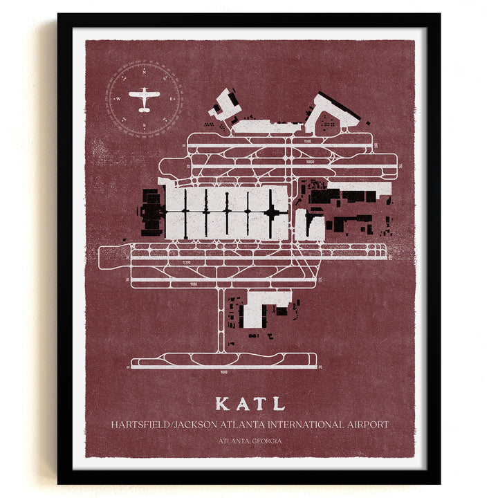 ATL Airport Map, Vintage Style, Hartsfield / Jackson Atlanta International Airport Print