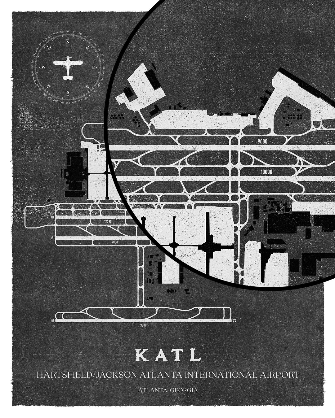 ATL Airport Map, Vintage Style, Hartsfield / Jackson Atlanta International Airport Print