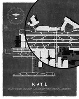 ATL Airport Map, Vintage Style, Hartsfield / Jackson Atlanta International Airport Print
