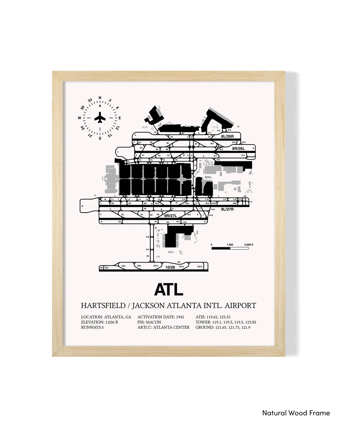 Detailed Airport Map of Hartsfield Jackson Atlanta International Airport (ATL) in White with a Natural Frame