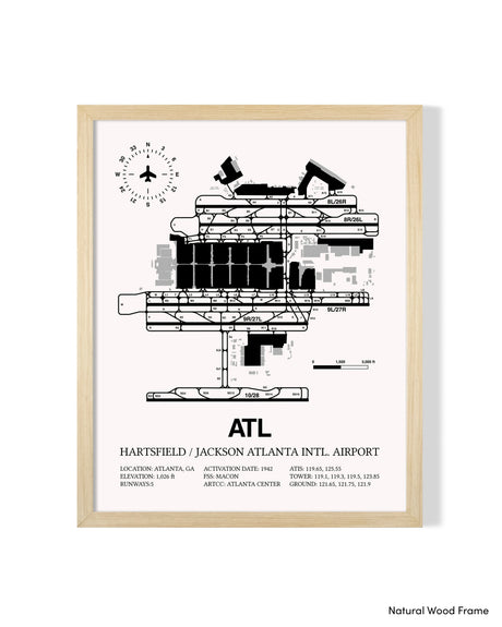 Detailed Airport Map of Hartsfield Jackson Atlanta International Airport (ATL) in White with a Natural Frame