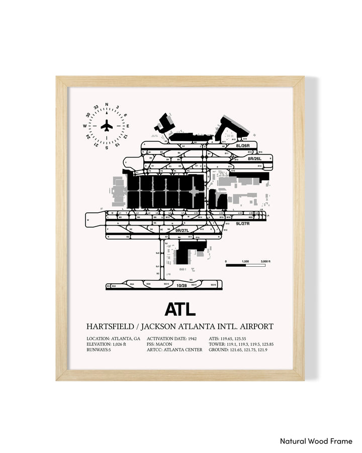 Detailed Airport Map of Hartsfield Jackson Atlanta International Airport (ATL) in White with a Natural Frame