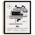 Framed Detailed Airport Map of Hartsfield Jackson Atlanta International Airport (ATL) in White with a Black Frame