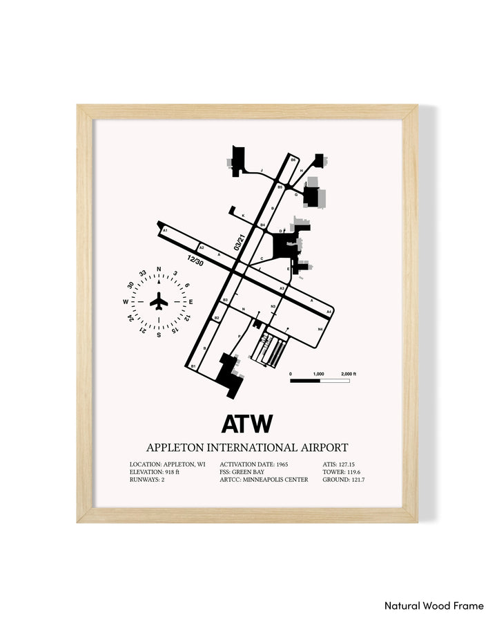 Detailed Airport Map of Appleton International Airport (ATW) in White with a Natural Frame