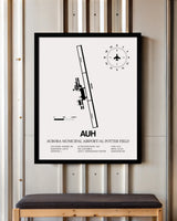 Framed Detailed Airport Map of Aurora Municipal Airport/Al Potter Field (AUH) in White with a Black Frame