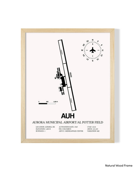 Detailed Airport Map of Aurora Municipal Airport/Al Potter Field (AUH) in White with a Natural Frame