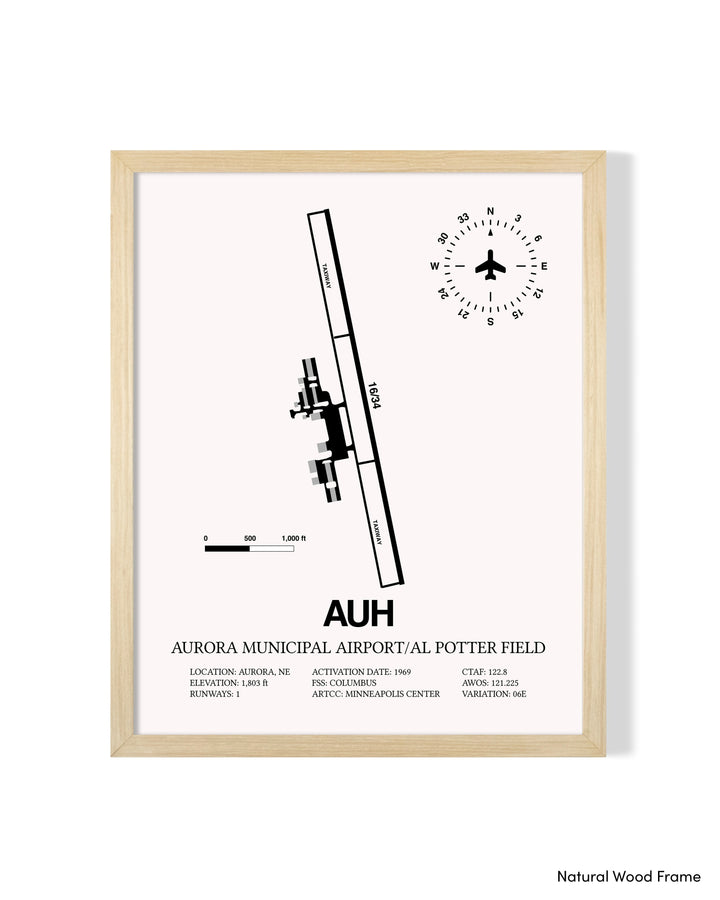 Detailed Airport Map of Aurora Municipal Airport/Al Potter Field (AUH) in White with a Natural Frame