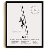 Framed Detailed Airport Map of Aurora Municipal Airport/Al Potter Field (AUH) in White with a Black Frame