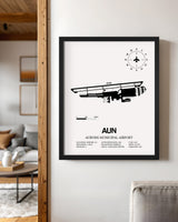 Framed Detailed Airport Map of Auburn Municipal Airport (AUN) in White with a Black Frame